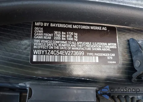 2014 BMW I3 Base W/Range Extender from USA, damaged, VIN WBY1Z4C54EV273699